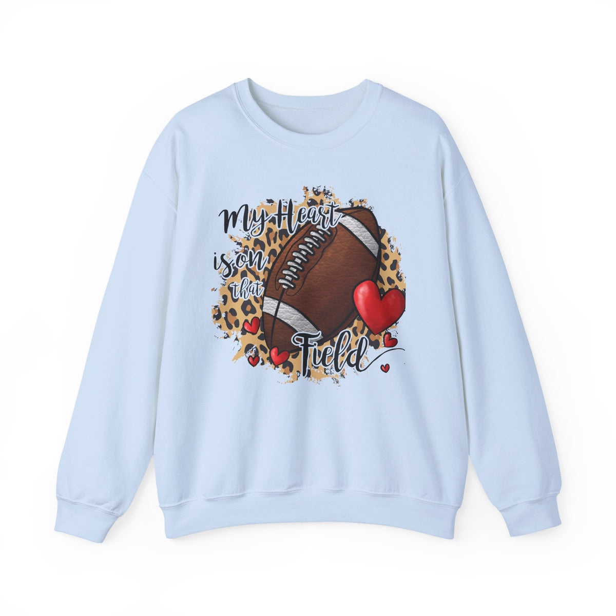 Football Mom Crewneck Sweatshirt — "My Heart is on the Field" Leopard Accent