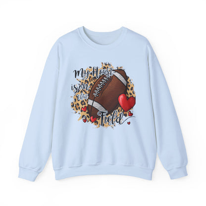 Football Mom Crewneck Sweatshirt — "My Heart is on the Field" Leopard Accent
