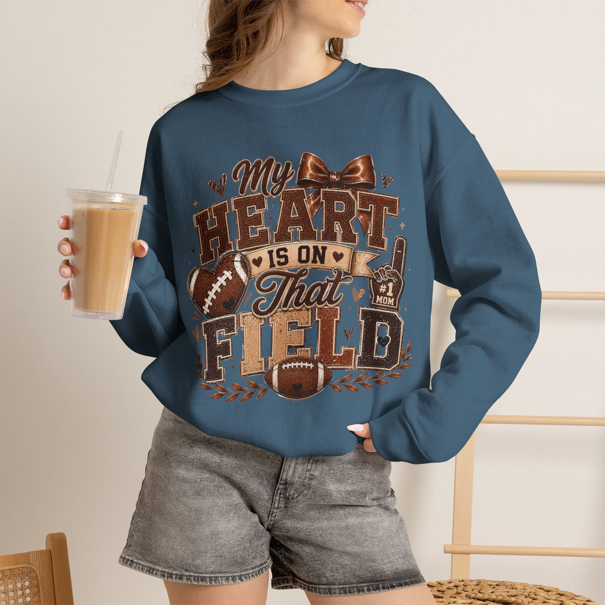 Football Mom Sweatshirt - "My Heart Is On That Field" Crewneck