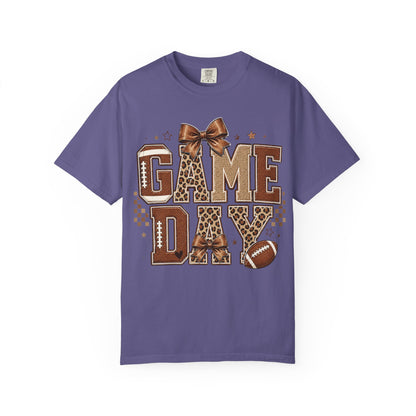 Game Day T-Shirt — Leopard Print Football Tee with Bow