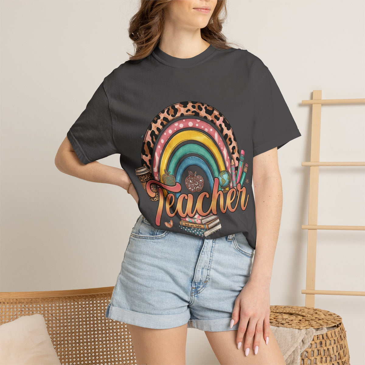 Teacher Rainbow Leopard Graphic T-Shirt — Cute Back-to-School Gift for Educators