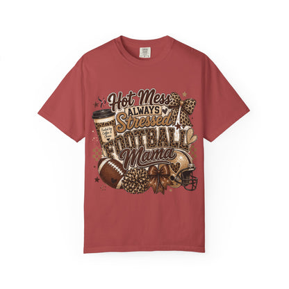 Football Mama T-Shirt – "Hot Mess Always Stressed" Graphic Tee for Cheerful Game Day Moms