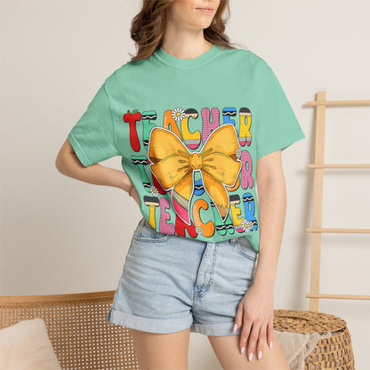 Teacher Bow T-Shirt — Colorful Retro Teacher Appreciation Tee