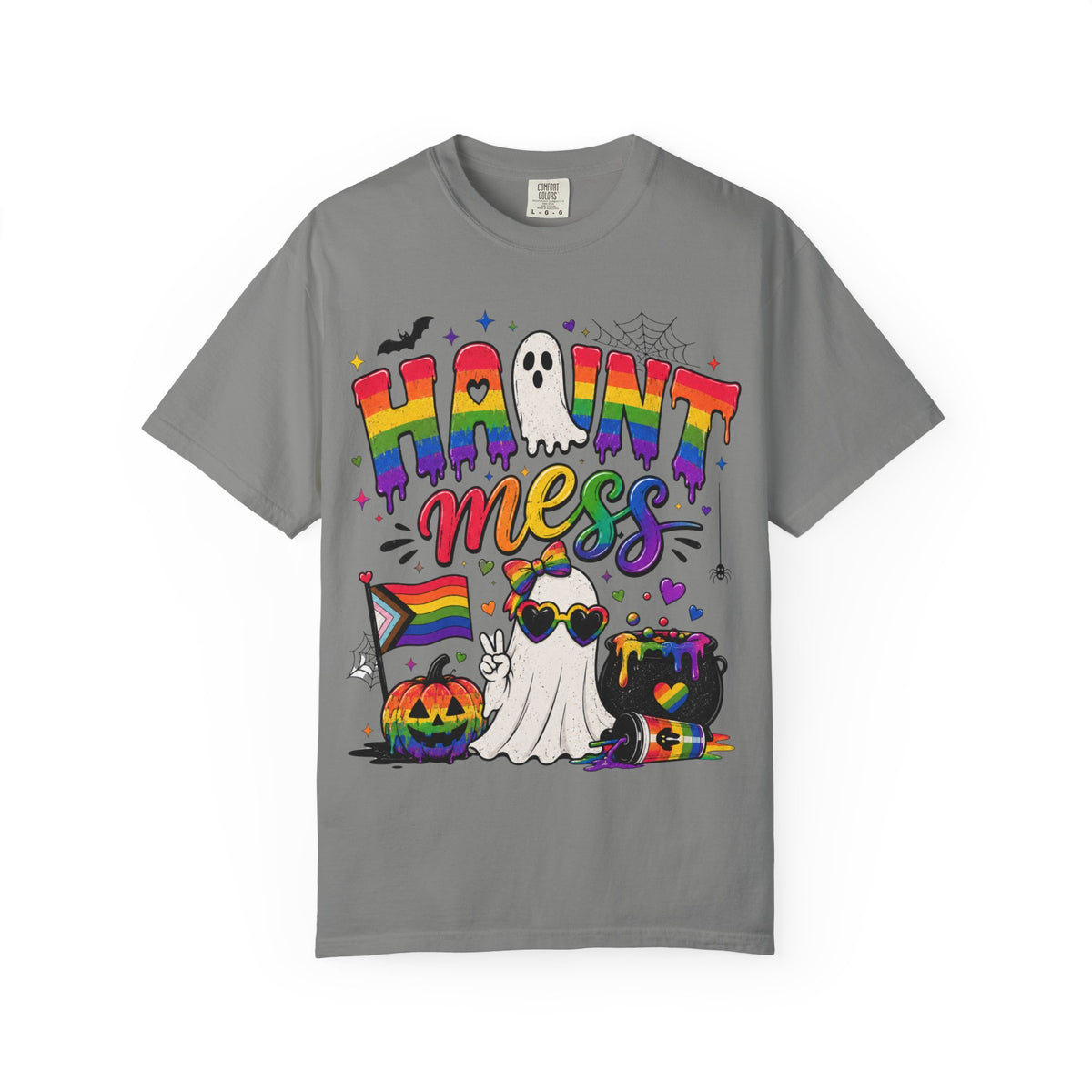 Haunt Mess Pride Halloween T-Shirt — Rainbow Ghost Graphic Tee
