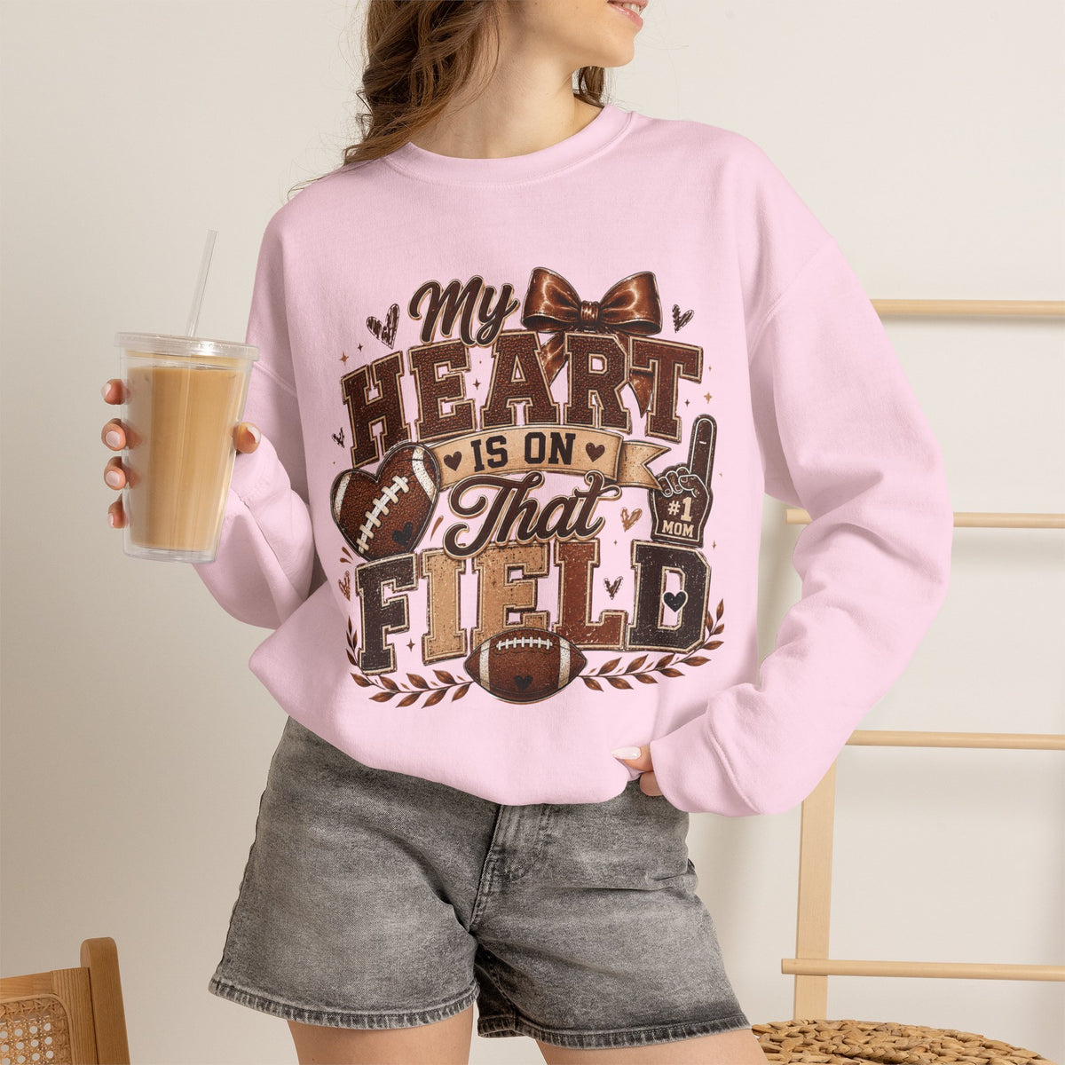 Football Mom Sweatshirt - "My Heart Is On That Field" Crewneck