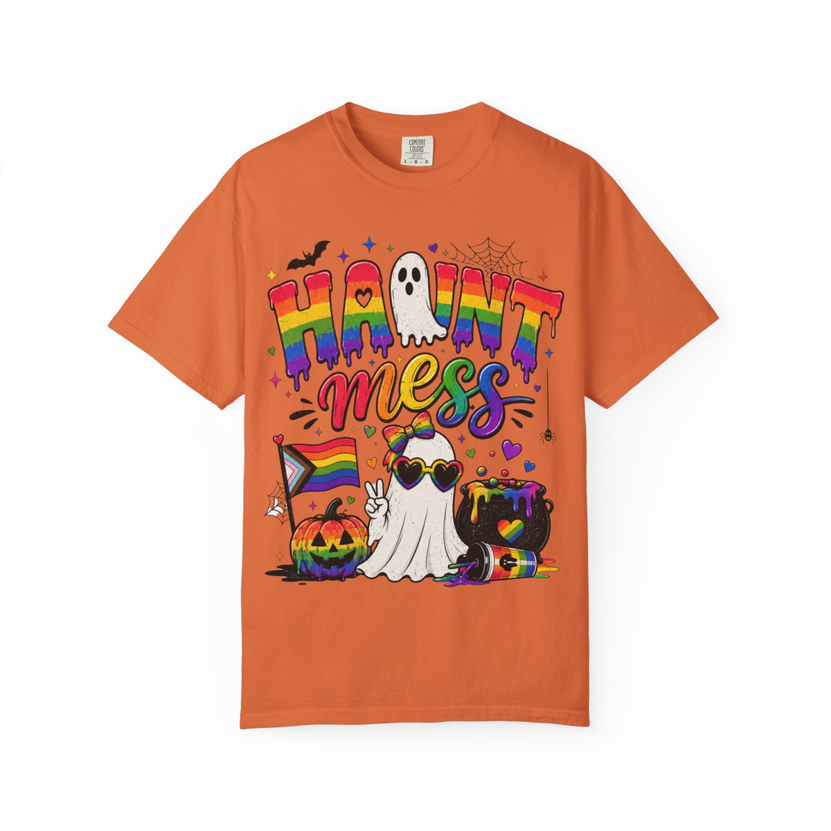 Haunt Mess Pride Halloween T-Shirt — Rainbow Ghost Graphic Tee
