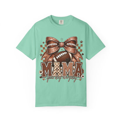 Mama Football Mom T-Shirt — "Mama" Glitter Bow Game Day Tee