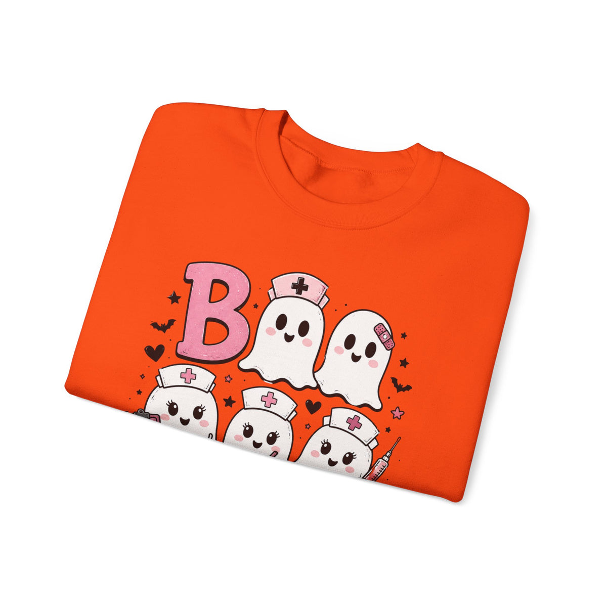 Boo Crew Sweatshirt — Cute Pink Ghost Nurse Halloween Crewneck