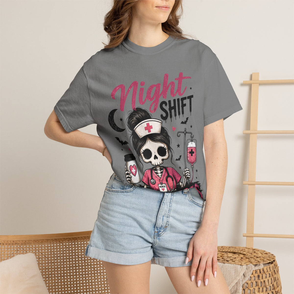Night Shift Nightmares T-Shirt — Nurse Skull Horror Medical Staff Tee