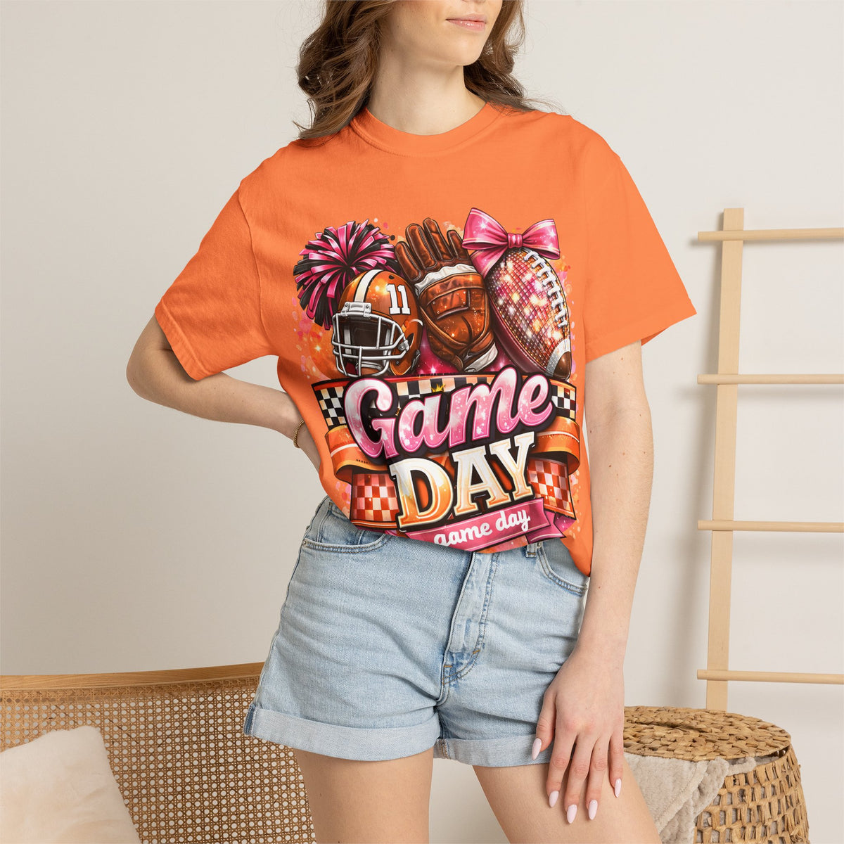 Game Day Football Tee — Cheerleader & Pom Pom Sports Shirt