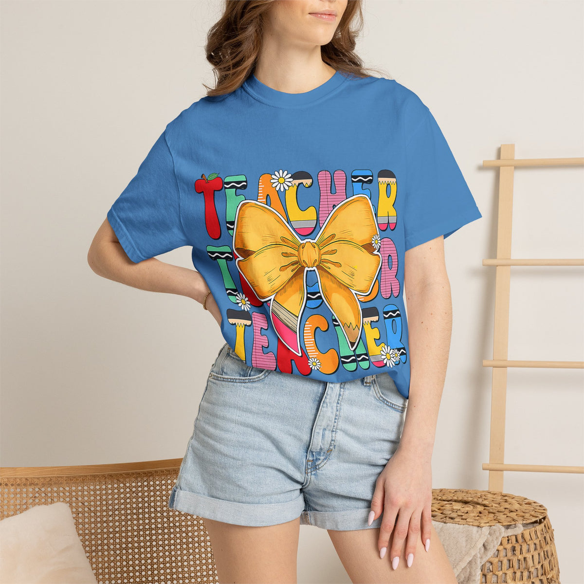 Teacher Bow T-Shirt — Colorful Retro Teacher Appreciation Tee
