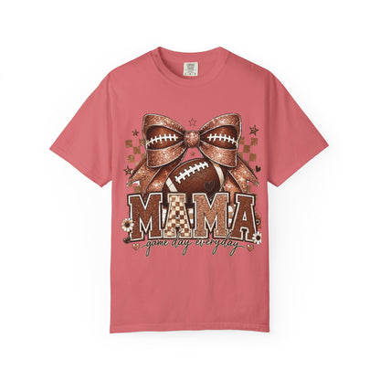 Mama Football Mom T-Shirt — "Mama" Glitter Bow Game Day Tee