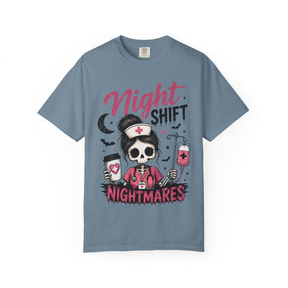 Night Shift Nightmares T-Shirt — Nurse Skull Horror Medical Staff Tee