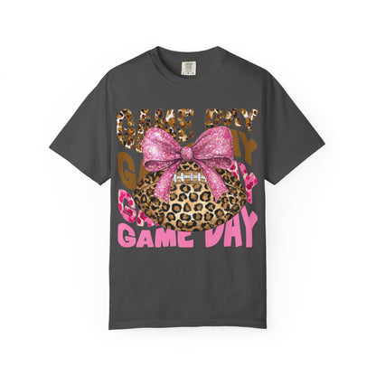 Game Day Leopard Football T-Shirt with Pink Glitter Bow