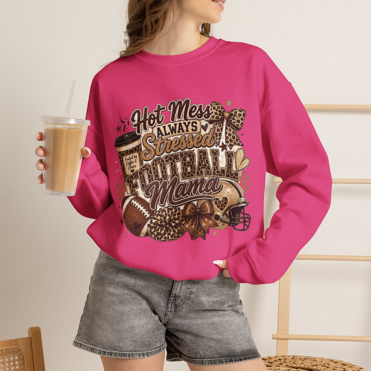 Football Mama Sweatshirt – "Hot Mess Always Stressed" Cozy Crewneck