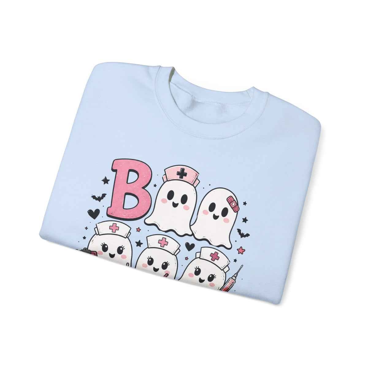 Boo Crew Sweatshirt — Cute Pink Ghost Nurse Halloween Crewneck