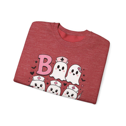 Boo Crew Sweatshirt — Cute Pink Ghost Nurse Halloween Crewneck