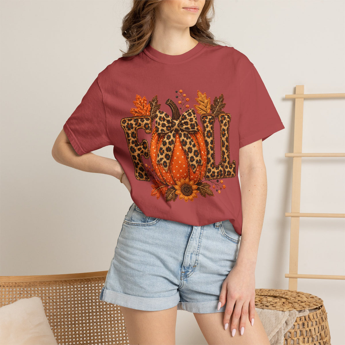 Fall Leopard Pumpkin T-Shirt — Autumn Leaves Graphic Tee