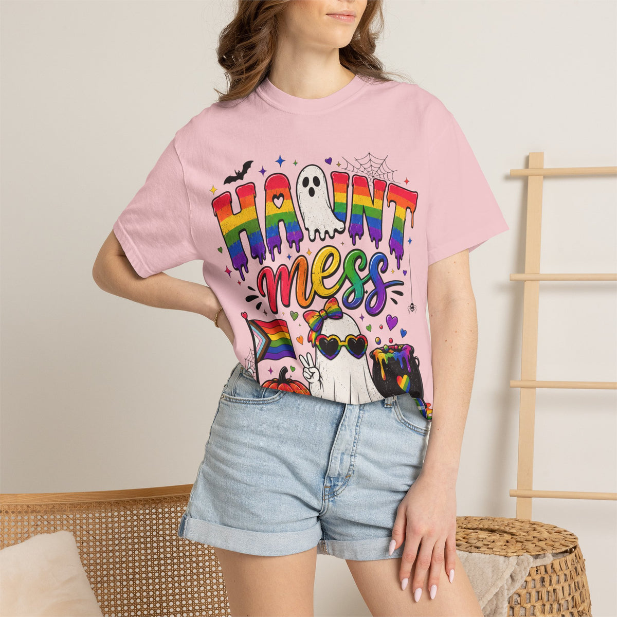 Haunt Mess Pride Halloween T-Shirt — Rainbow Ghost Graphic Tee