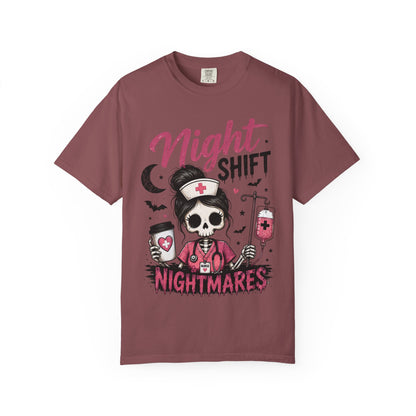 Night Shift Nightmares T-Shirt — Nurse Skull Horror Medical Staff Tee