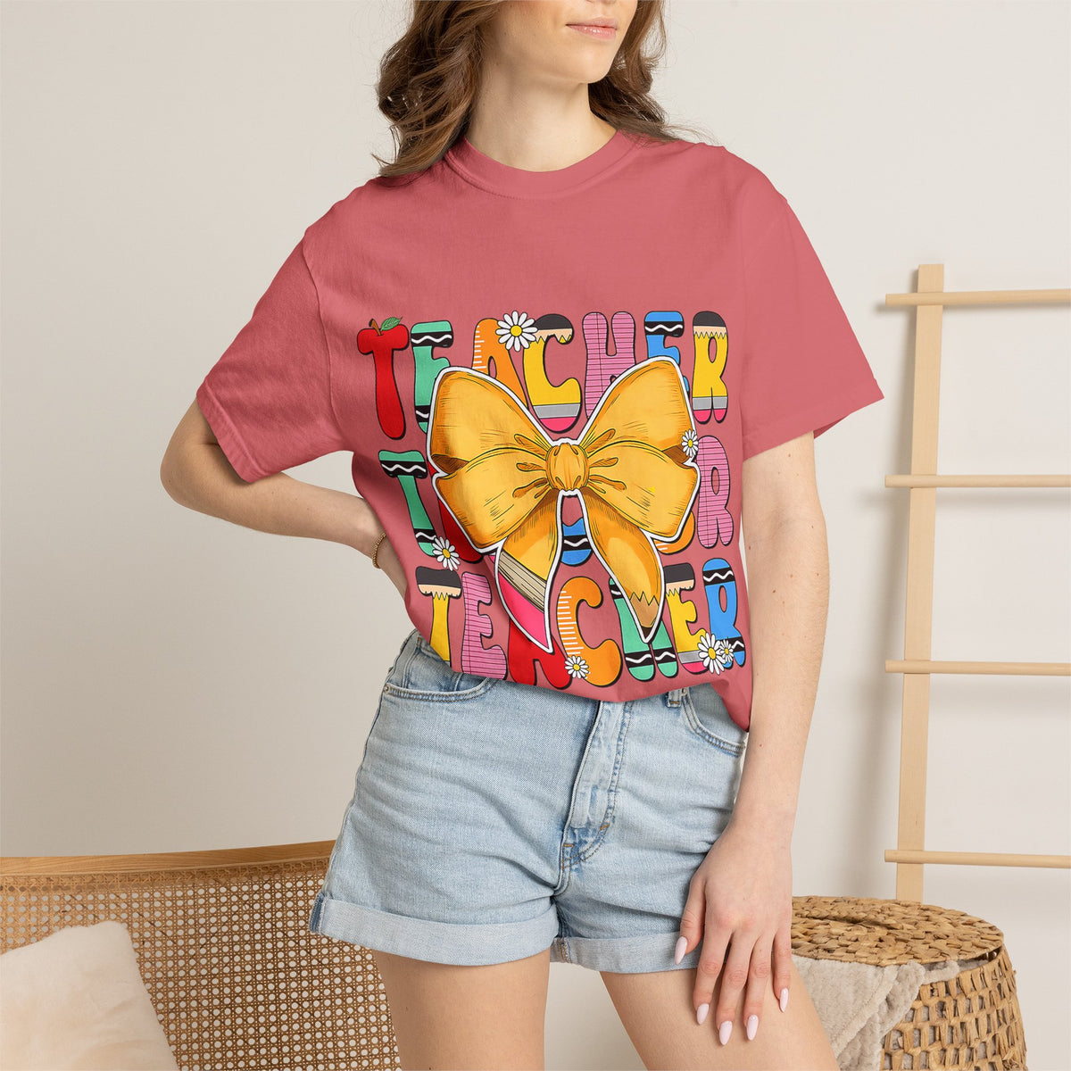 Teacher Bow T-Shirt — Colorful Retro Teacher Appreciation Tee