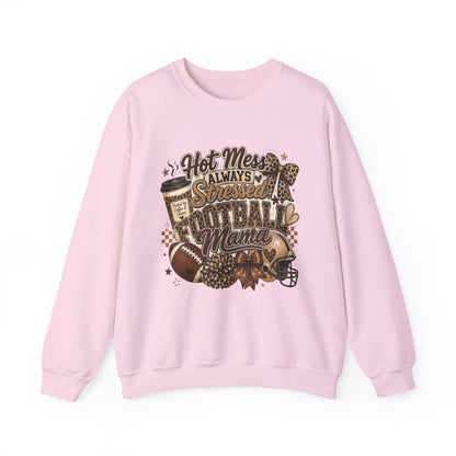 Football Mama Sweatshirt – "Hot Mess Always Stressed" Cozy Crewneck