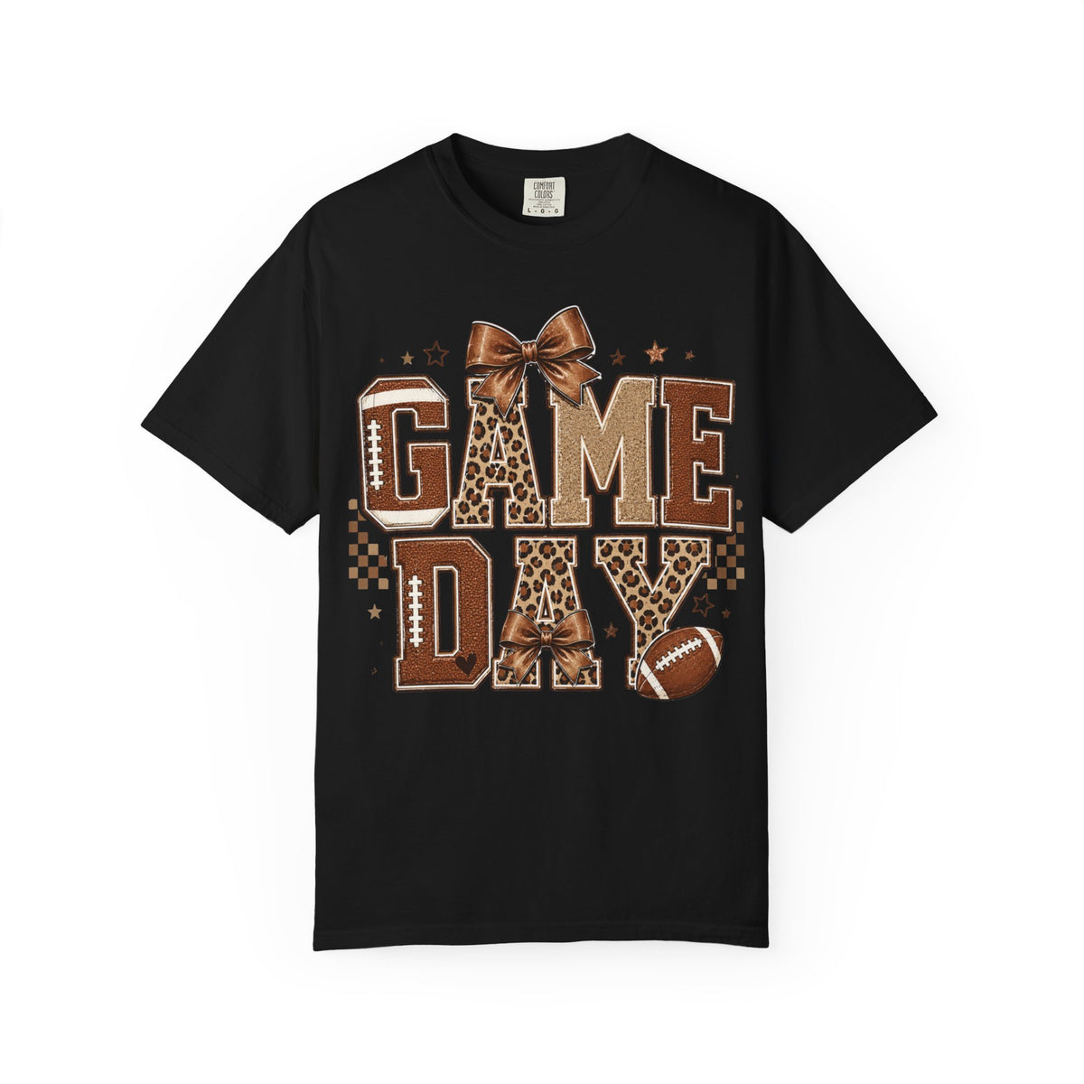 Game Day T-Shirt — Leopard Print Football Tee with Bow