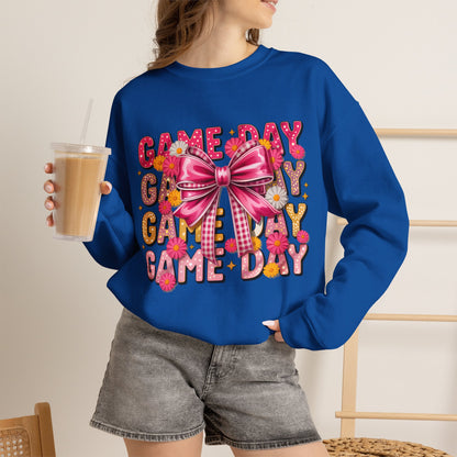 Game Day Bow Sweatshirt — Pink Cheer Graphic Crewneck