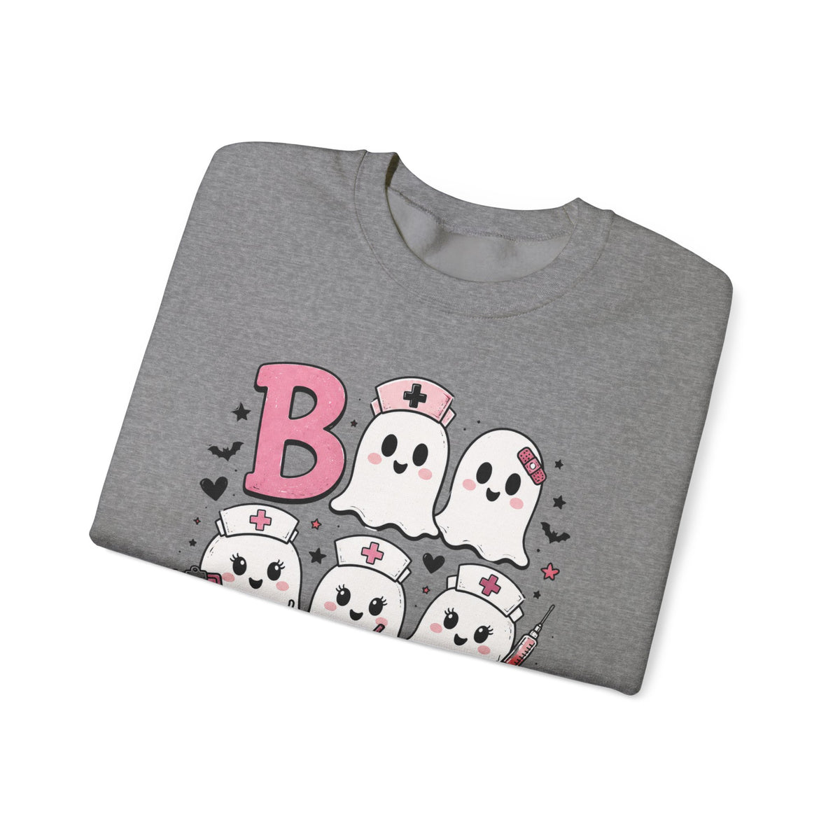 Boo Crew Sweatshirt — Cute Pink Ghost Nurse Halloween Crewneck