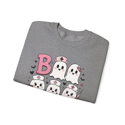 Boo Crew Sweatshirt — Cute Pink Ghost Nurse Halloween Crewneck