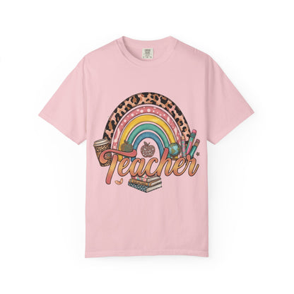 Teacher Rainbow Leopard Graphic T-Shirt — Cute Back-to-School Gift for Educators