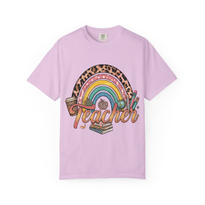 Teacher Rainbow Leopard Graphic T-Shirt — Cute Back-to-School Gift for Educators