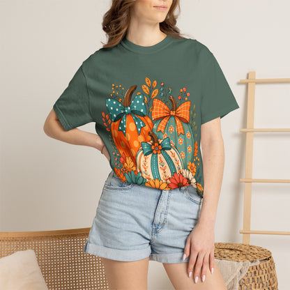 Autumn Floral Pumpkins T-Shirt — Fall Harvest Graphic Tee