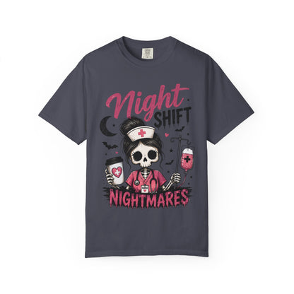 Night Shift Nightmares T-Shirt — Nurse Skull Horror Medical Staff Tee
