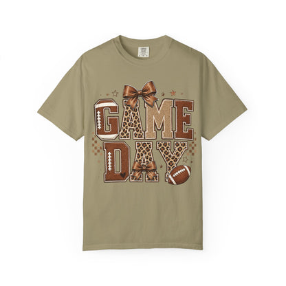 Game Day T-Shirt — Leopard Print Football Tee with Bow