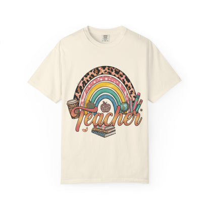 Teacher Rainbow Leopard Graphic T-Shirt — Cute Back-to-School Gift for Educators