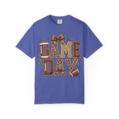 Game Day T-Shirt — Leopard Print Football Tee with Bow