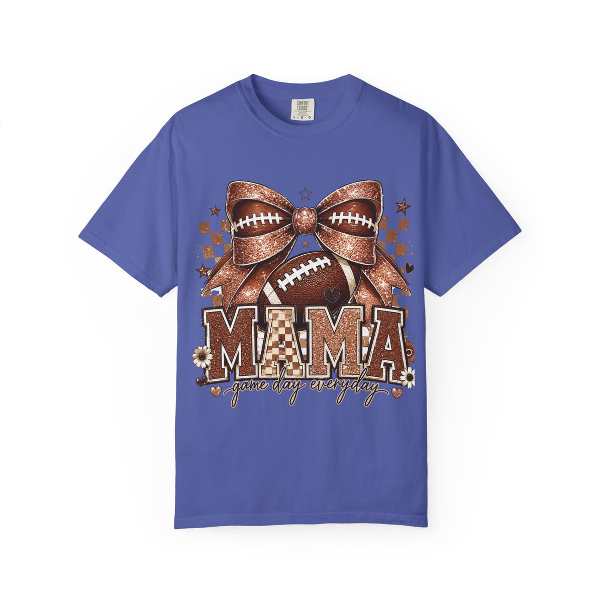 Mama Football Mom T-Shirt — "Mama" Glitter Bow Game Day Tee