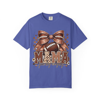 Mama Football Mom T-Shirt — "Mama" Glitter Bow Game Day Tee