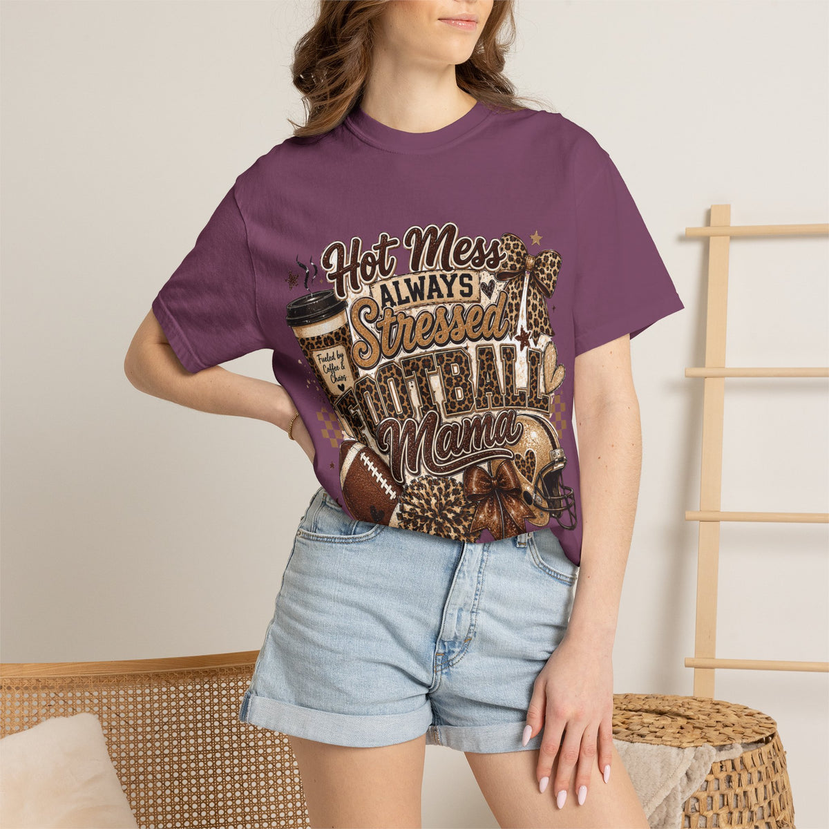 Football Mama T-Shirt – "Hot Mess Always Stressed" Graphic Tee for Cheerful Game Day Moms