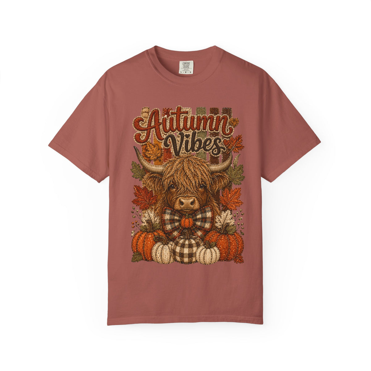 Autumn Vibes Highland Cow T-Shirt — Cute Fall Pumpkin Plaid Tee