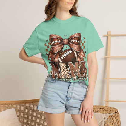 Mama Football Mom T-Shirt — "Mama" Glitter Bow Game Day Tee