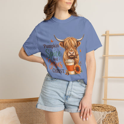 Pumpkin Spice and Jesus T-Shirt — Fall Cow Coffee Graphic Tee