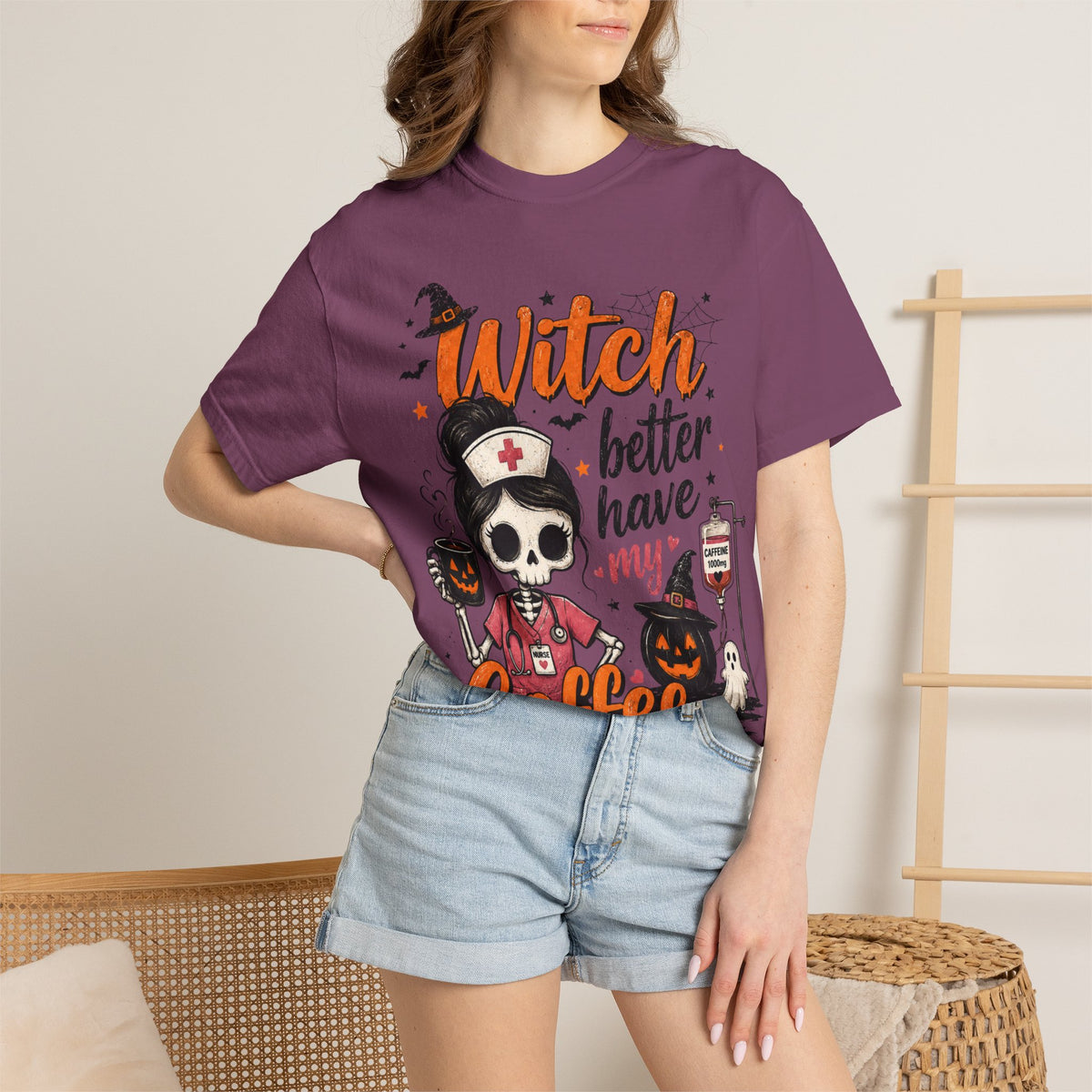 Witch Better Have My Coffee T‑Shirt — Halloween Nurse Skull Coffee Tee