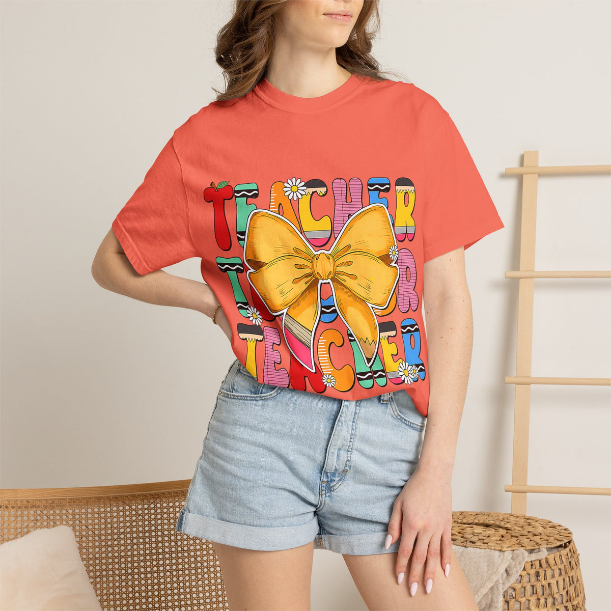 Teacher Bow T-Shirt — Colorful Retro Teacher Appreciation Tee