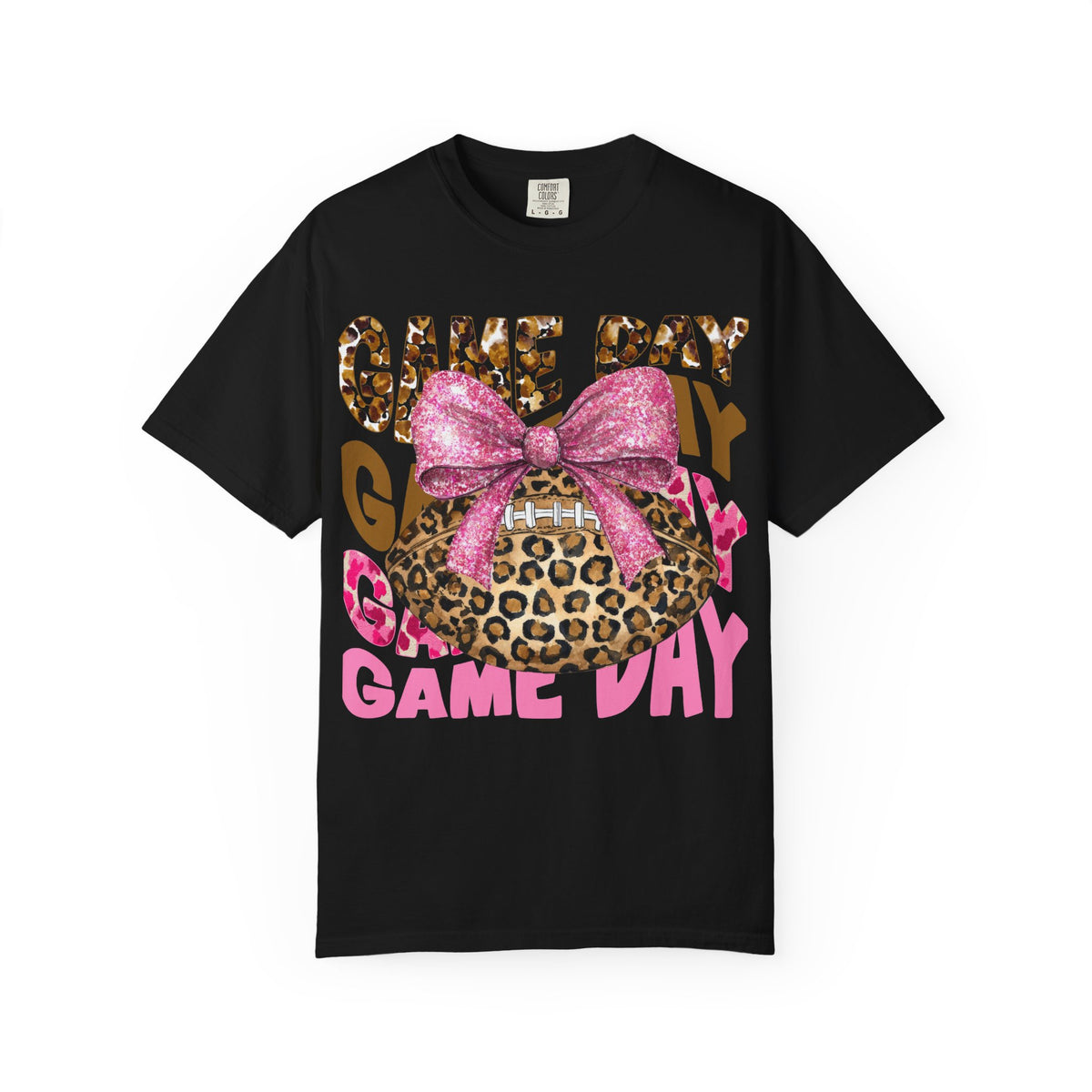 Game Day Leopard Football T-Shirt with Pink Glitter Bow