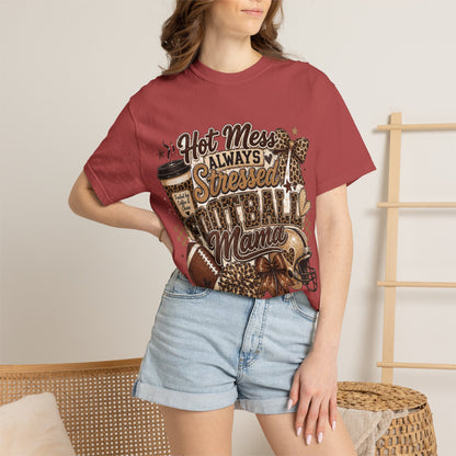 Football Mama T-Shirt – "Hot Mess Always Stressed" Graphic Tee for Cheerful Game Day Moms