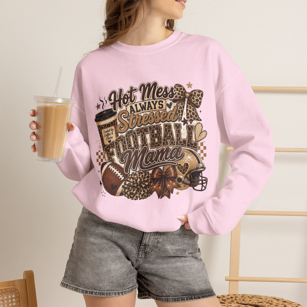 Football Mama Sweatshirt – "Hot Mess Always Stressed" Cozy Crewneck