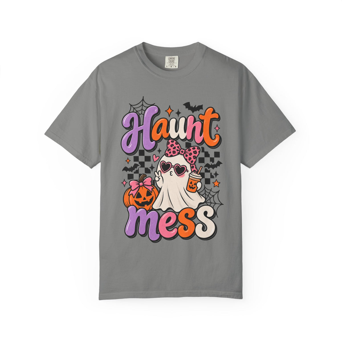 Haunt Mess Halloween T-Shirt — Cute Ghost, Pumpkin & Candy Design