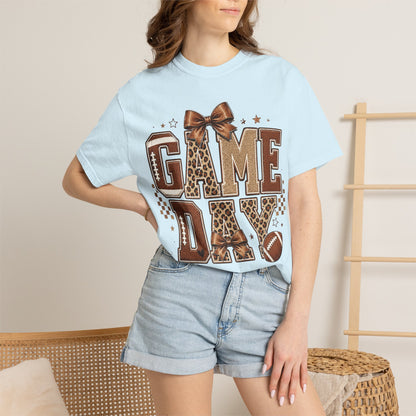 Game Day T-Shirt — Leopard Print Football Tee with Bow